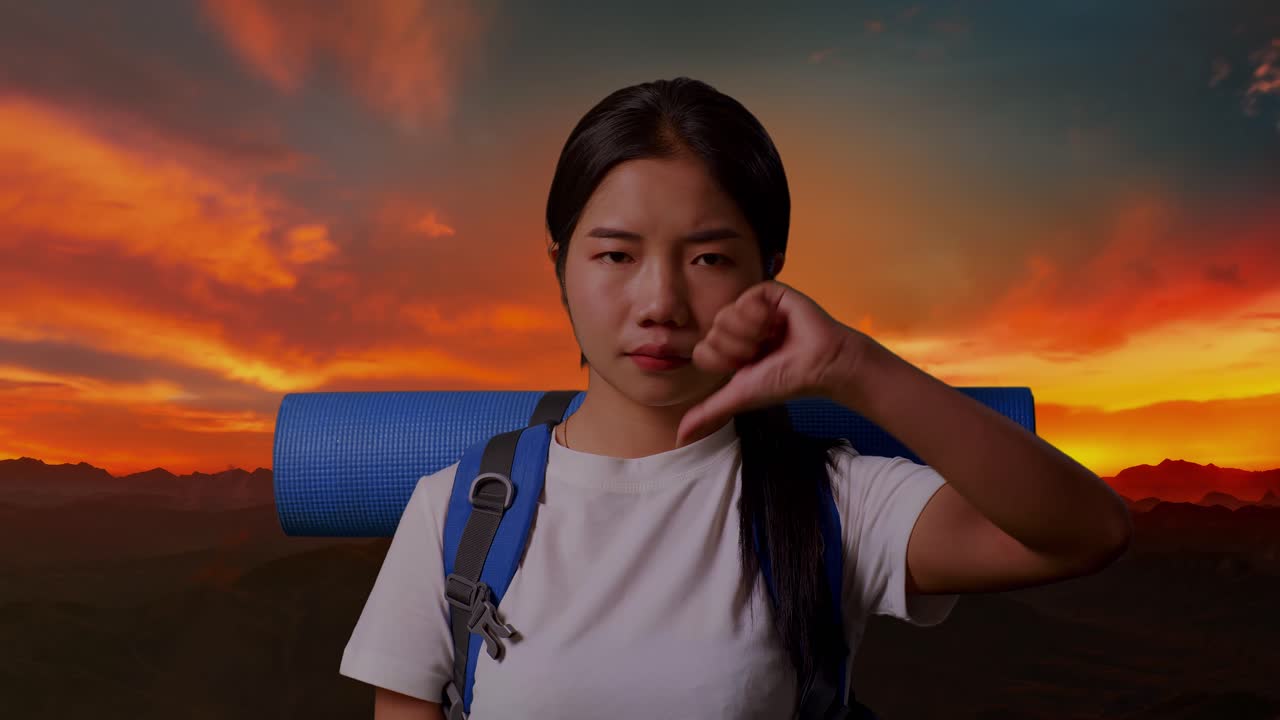 해가 지는 동안 실망한 여행자