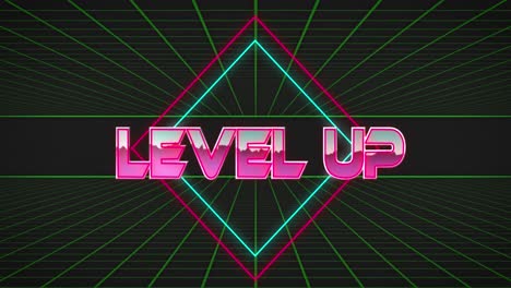 animation of level up text over shapes