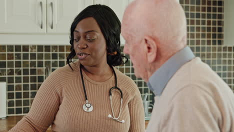 doctor and elderly patient in kitchen