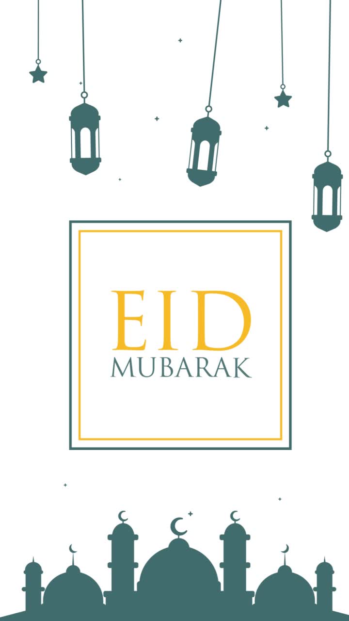 Auguri di Eid Mubarak con cupole di moschea e lanterne.