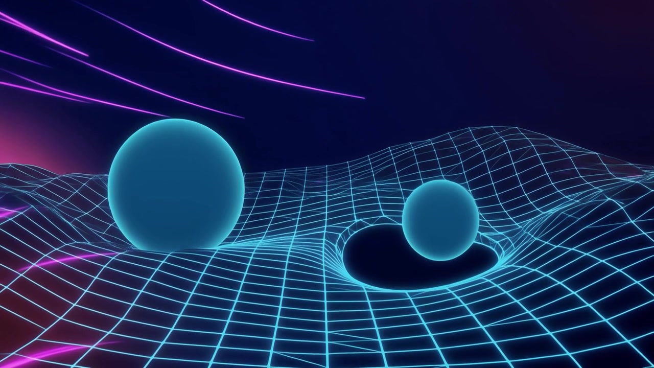 Abstract 3D Animation of Spheres on a Glowing Grid