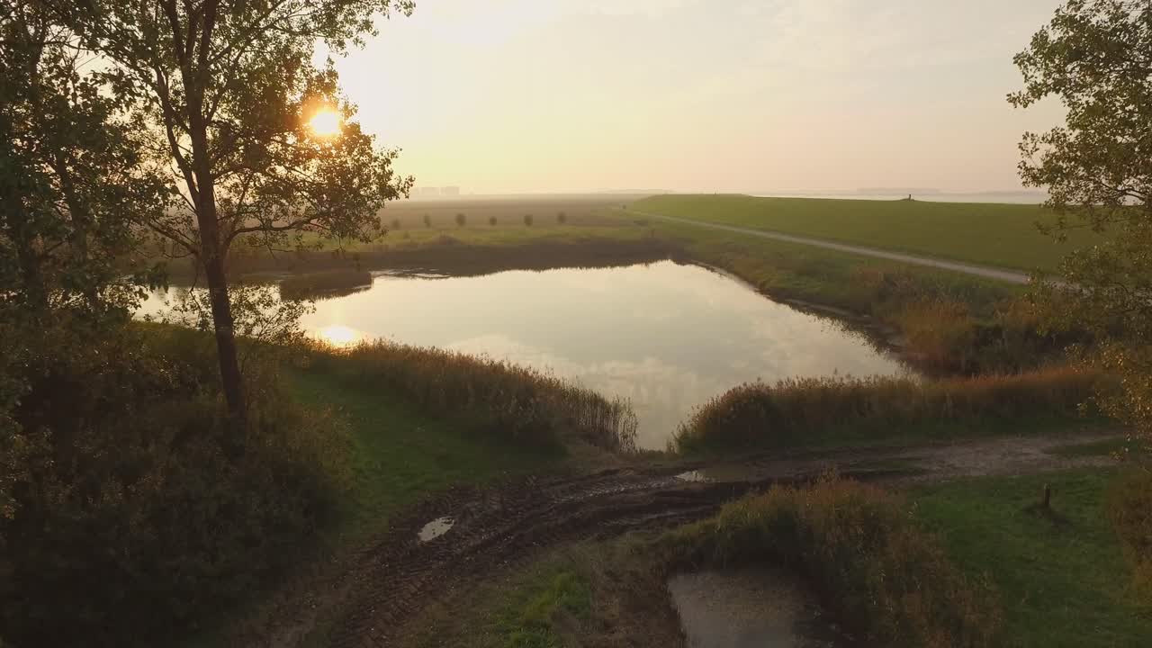 Scenic Sunset Landscape with Water Reflection
