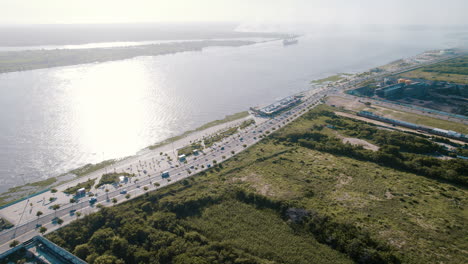 aerial shot of the scenic malecon of the magdalena river in barranquilla