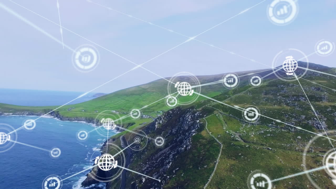 풍경에 대한 연결 네트워크의 애니메이션