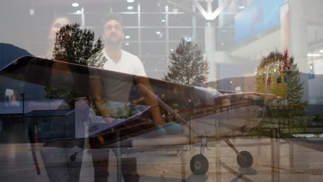 animación de diversas personas esperando en el aeropuerto sobre el avión