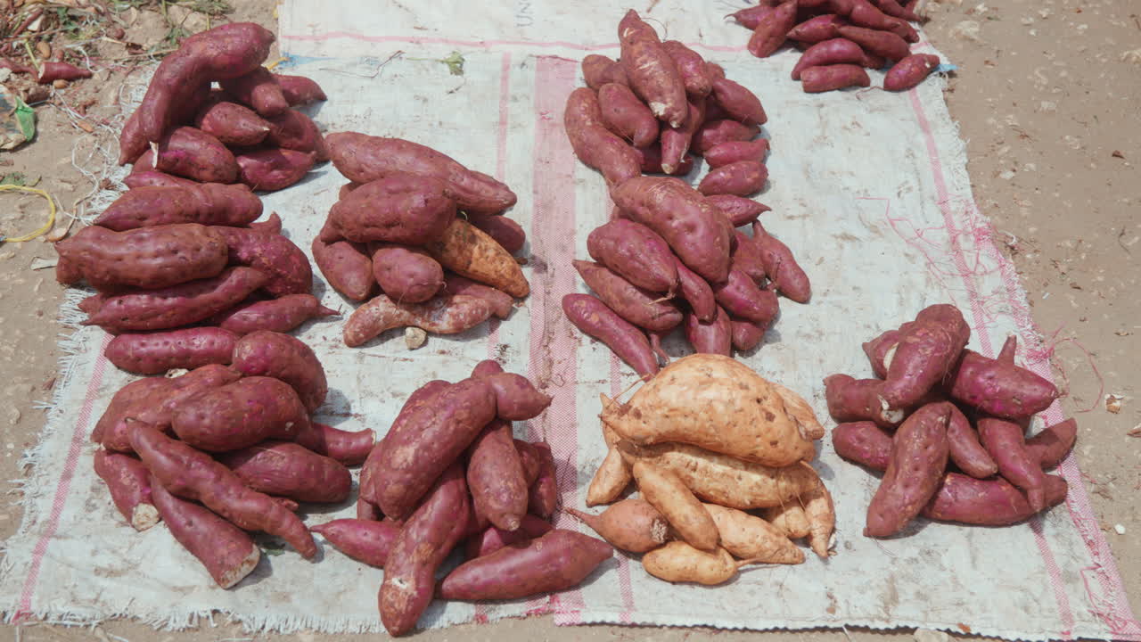 patatas dulces para la venta en un mercado al aire libre