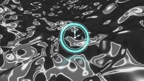 animation of clock moving fast over grey liquid patterned background