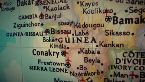 close-up of a map of west african countries