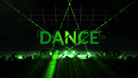 animation of dance text over silhouettes of dancing peoples and lasers