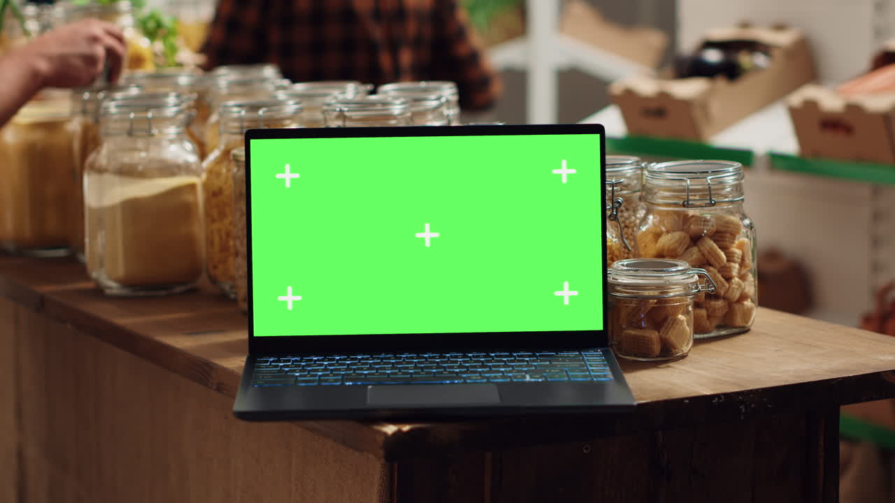 tableta de maqueta en una tienda de alimentos ecológicos