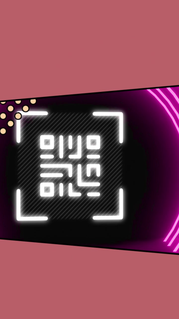Animation of glowing qr code over neon geometric shapes