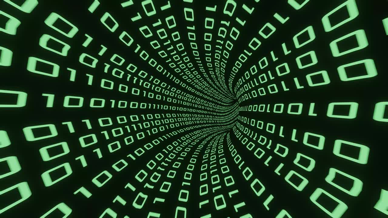 túnel binario verde abstracto. animación de bucle renderizado en 3d.