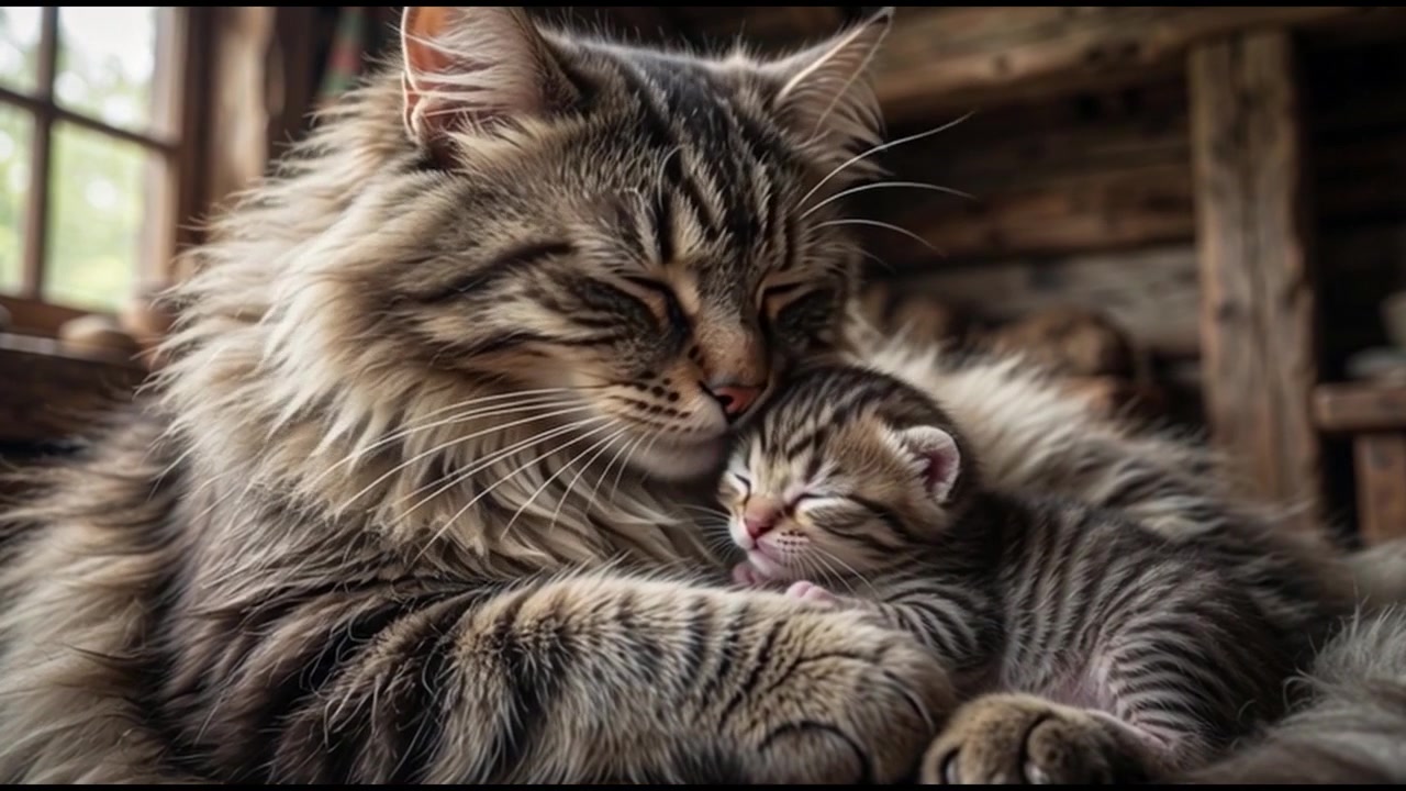 Mamma gatta che pulisce il suo gattino appena nato