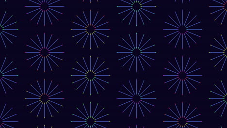 Futuristic snowflakes pattern with neon glitters and lines on black gradient 1