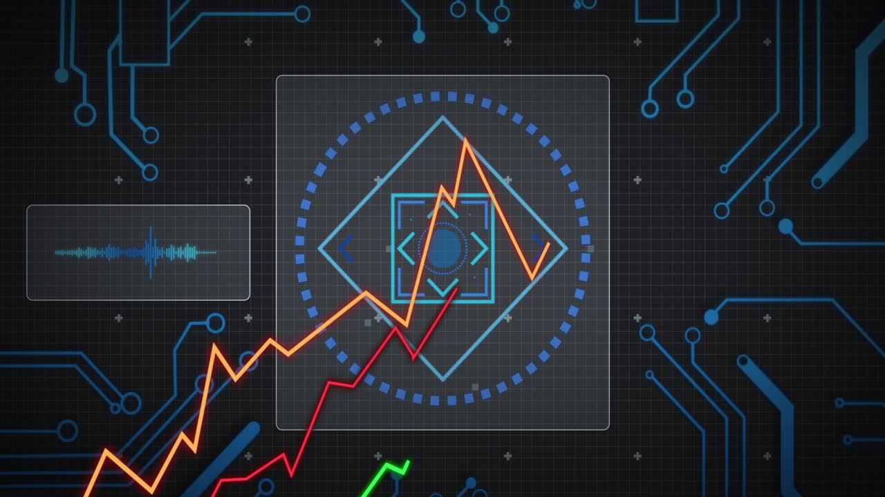 컴퓨터 회로판을 통해 디지털 데이터 처리의 애니메이션