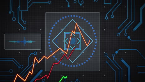 animación del procesamiento de datos digitales a través de una placa de circuitos informáticos