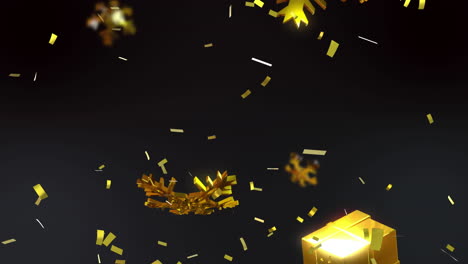 animación de confeti sobre decoraciones navideñas en fondo negro