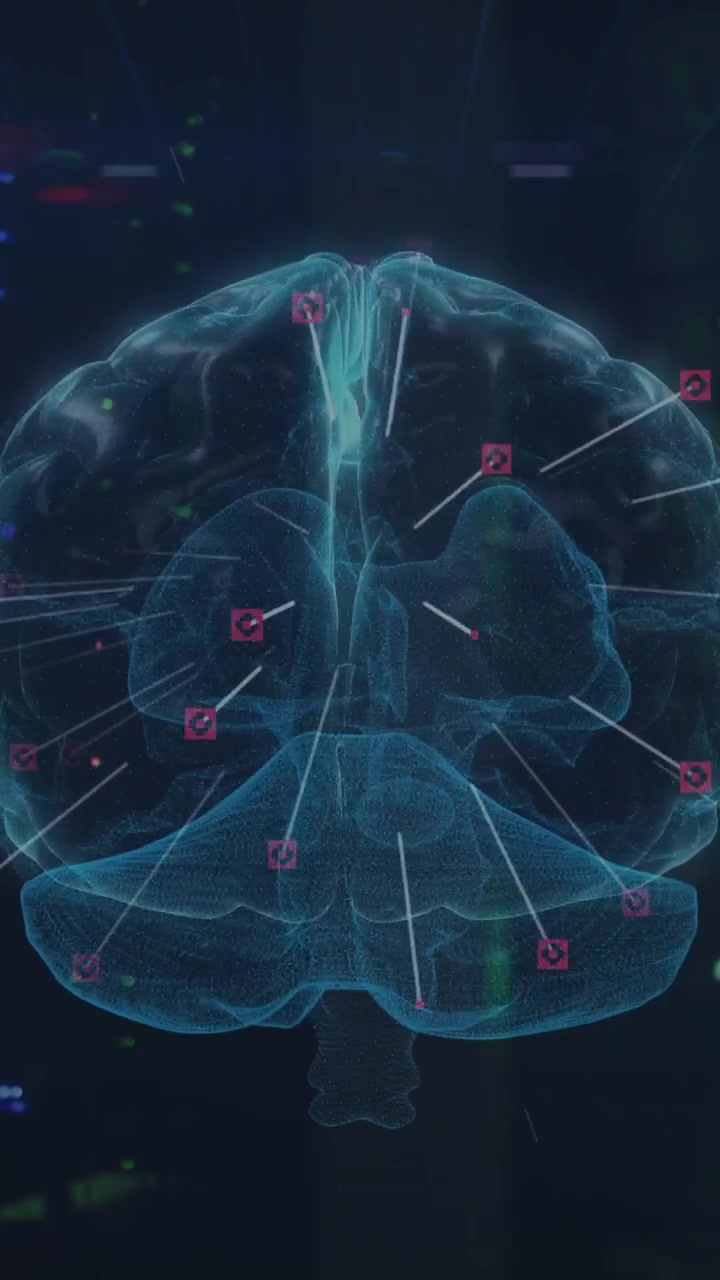 Animation of network of connections and brain over server room