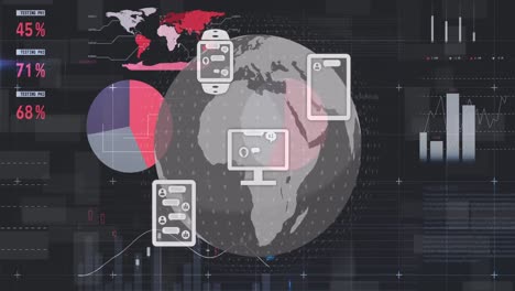 Animation-of-ai-data,-chat,-statistics-and-icons-over-globe-and-binary-coding