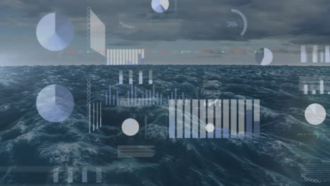 animación del procesamiento de datos financieros en el mar