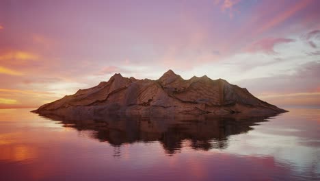 rocky island in calm water at sunset looping background