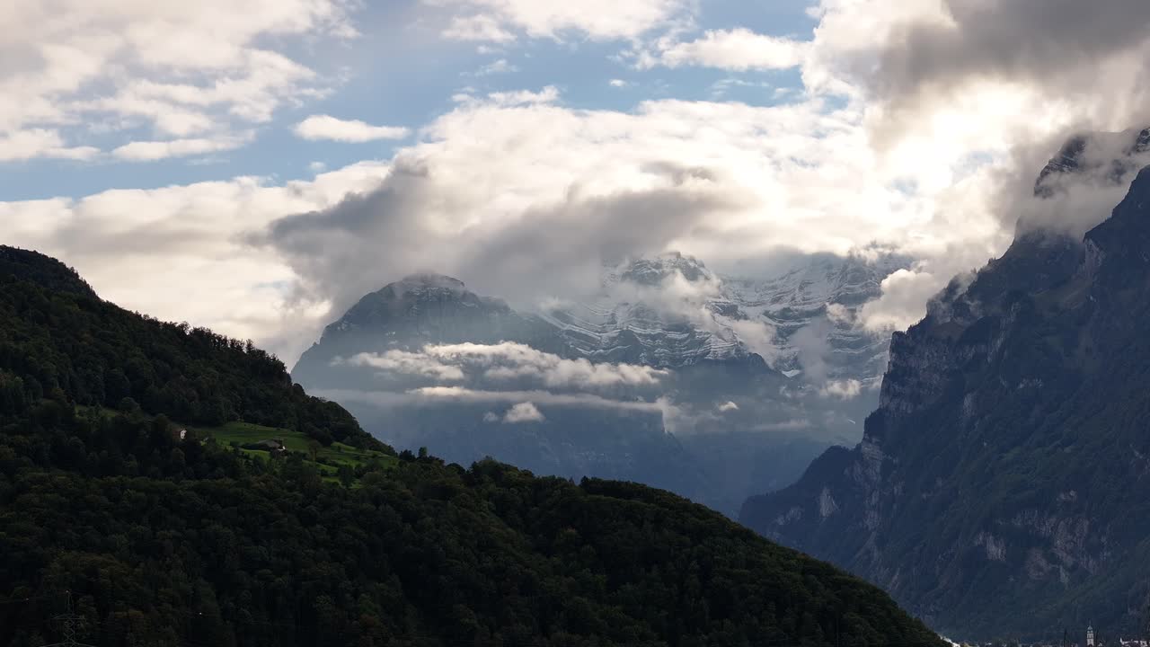 Rautispitz Mountain Peaks In The Canton of Glarus In Switzerland. Aerial Drone Shot