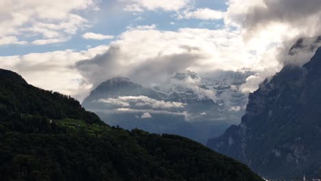 rautispitz mountain peaks in the canton of glarus in switzerland. aerial drone shot