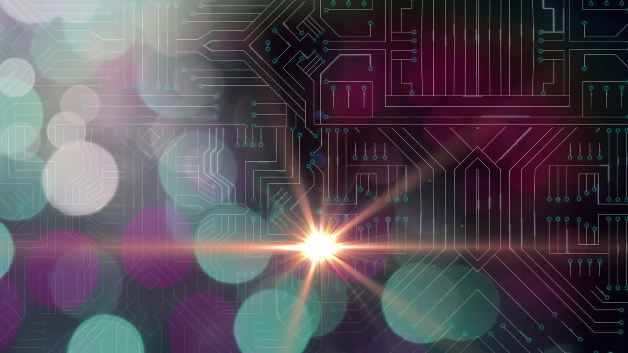 Animation of glowing spots over computer circuit board