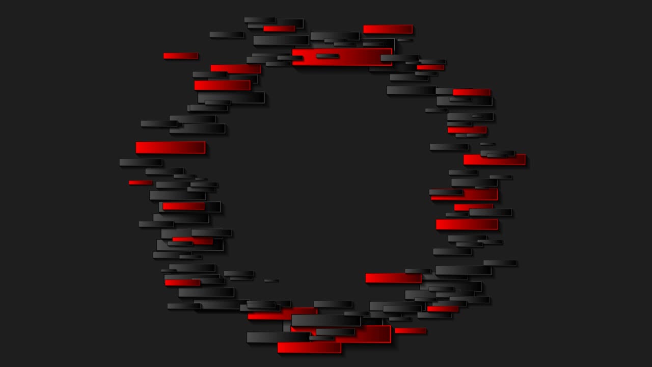 Abstract black red circle made of rectangles motion background