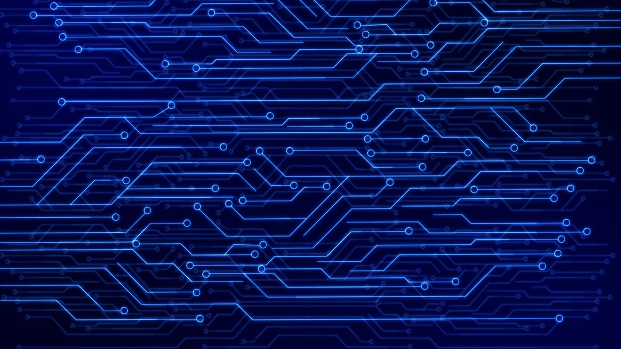 4k 3d kredsløbskort med bevægelige elektroner, dataflow loop baggrundsanimation, kunstig intelligens