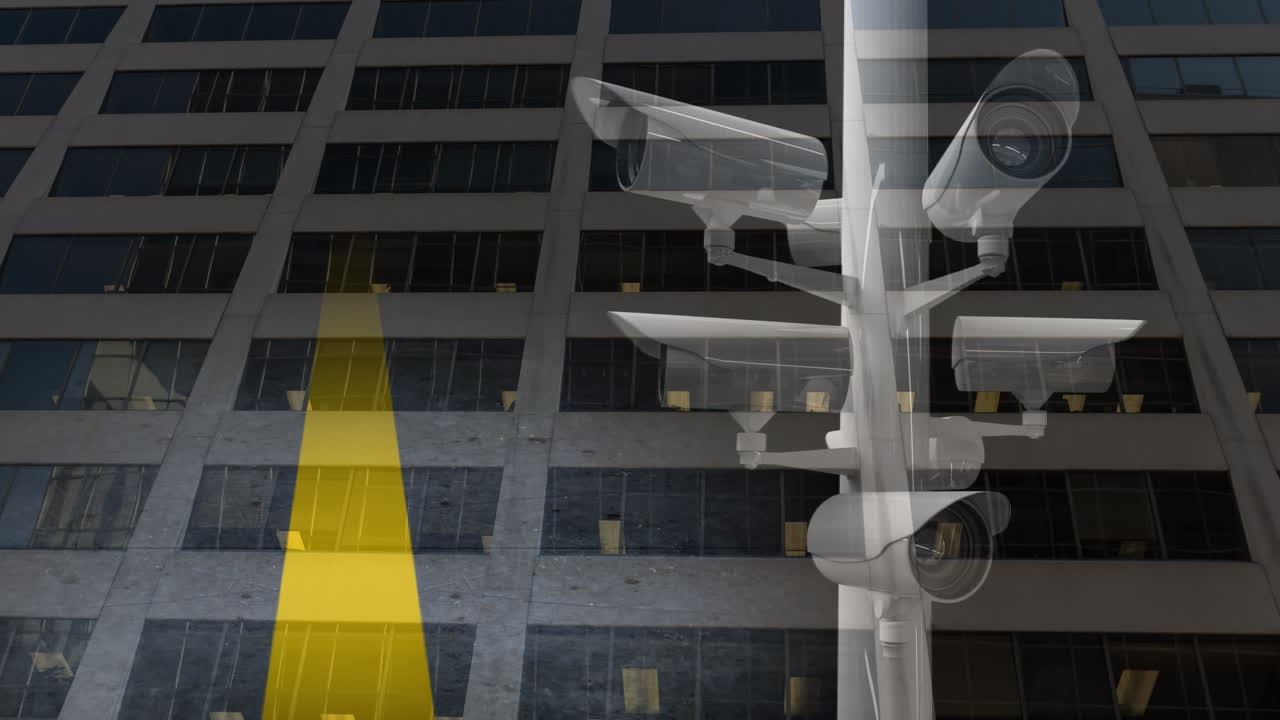 Animazione di telecamere su paesaggio urbano di dati