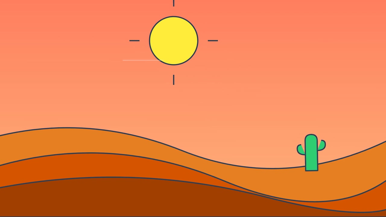 Animated Desert Landscape with Sun and Cactus
