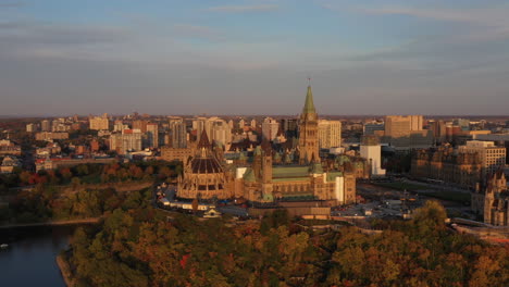 parliament hill ottawa canada aerial golden hour