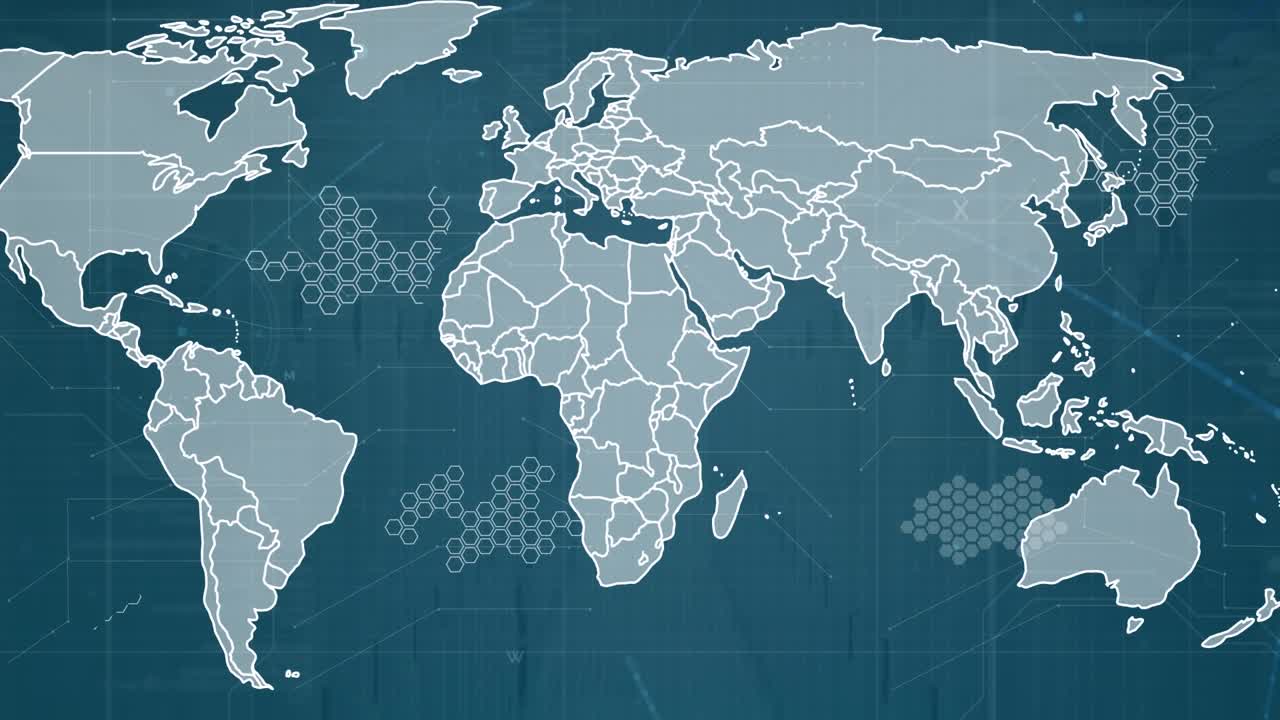 Animation of network of connections with people icons over cityscape spinning