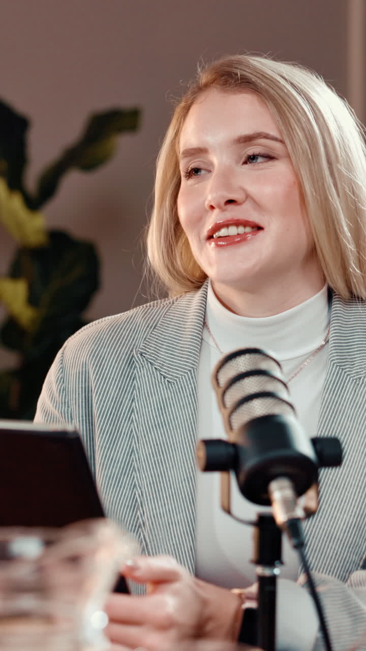 Donna che registra un podcast