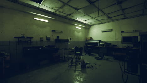 abandoned, dimly lit medical lab