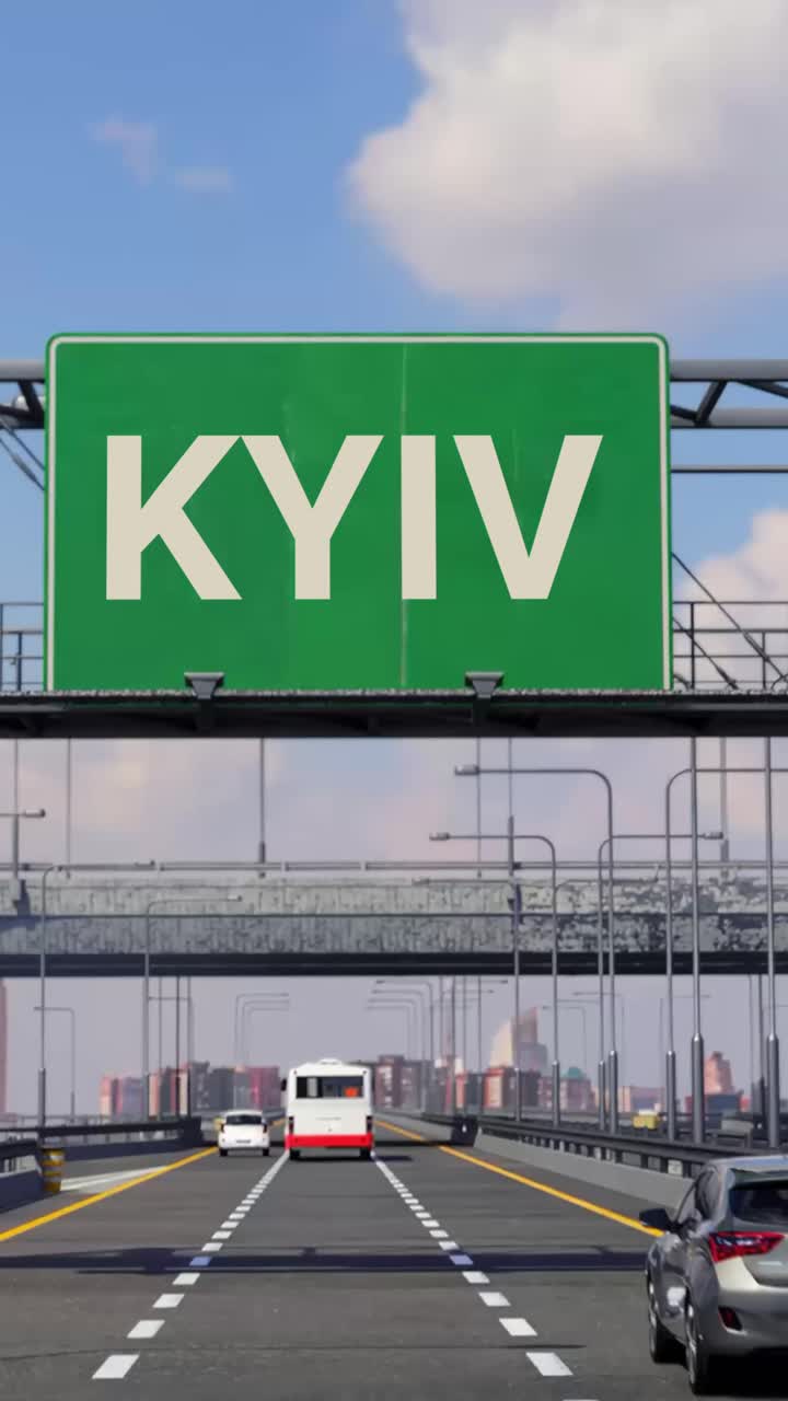 하늘에서 비행기와 함께 키예프로 가는 고속도로