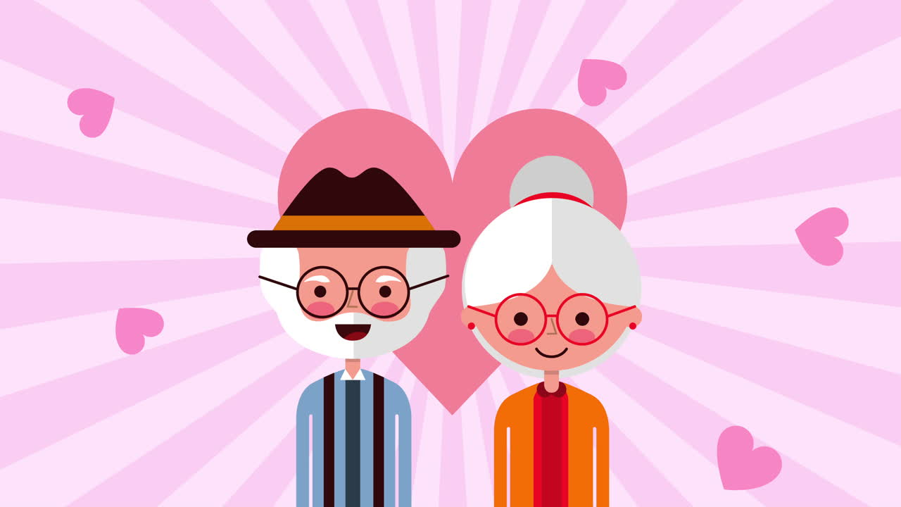 사랑하는 커플과 함께 할아버지와 할머니의 축하 카드