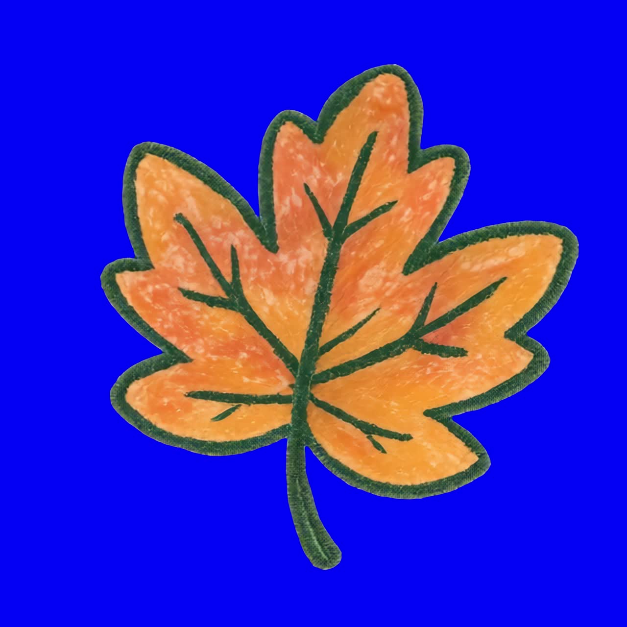 Vibrant embroidered autumn leaf animation, transparent 4K video, green screen