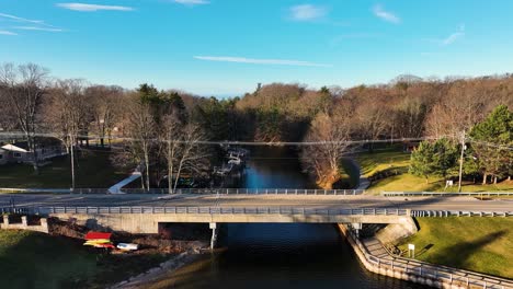 aerial look, lowering toward the water level