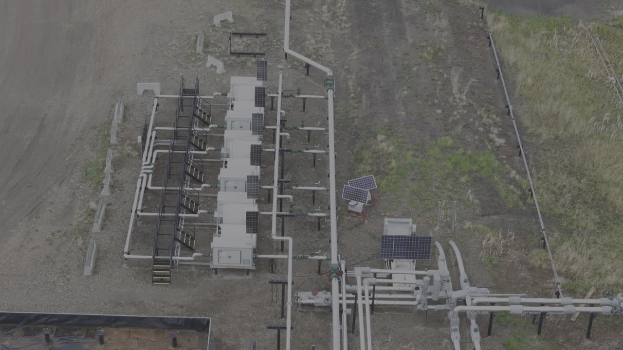 imágenes de drones capturando una estación de bombeo integral a la red de oleoductos que atraviesa los paisajes remotos del norte de la columbia británica.