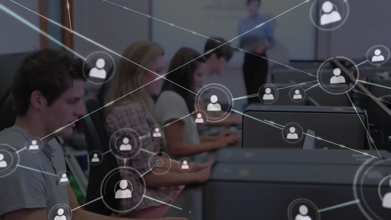 Animation of network of connections over diverse group of business people