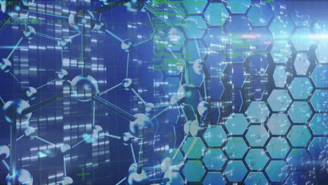 animación del giro de la estructura química y procesamiento de datos