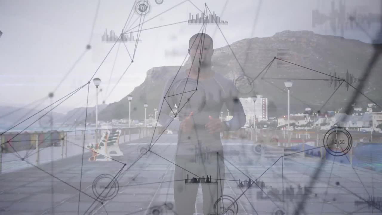 animación de la red de conexiones y procesamiento de datos sobre el hombre corriendo