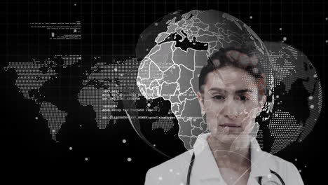 animation of network of connections over caucasian female doctor