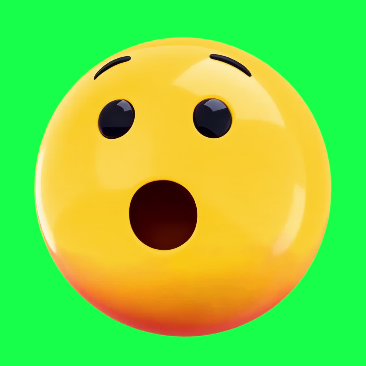 Surprised 3d emoticon character animation, transparent 4K video, green screen
