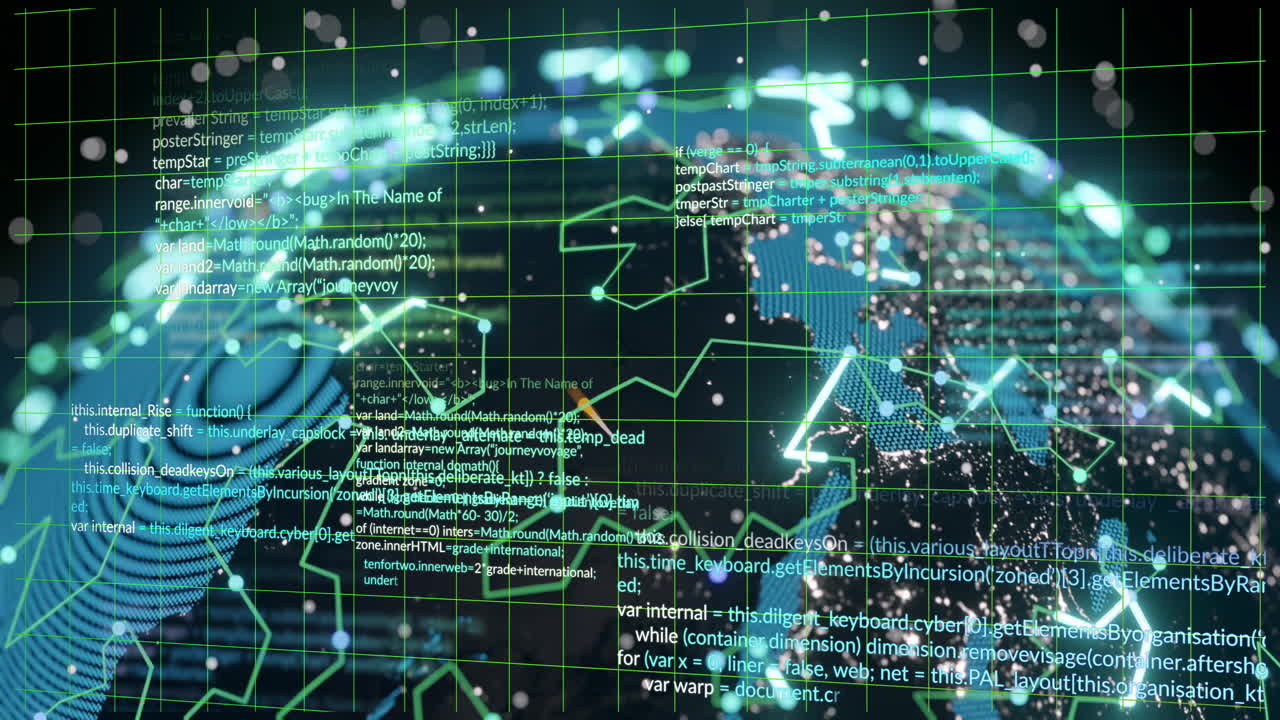 Animation of digital data processing over globe