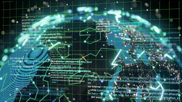 Animation of digital data processing over globe