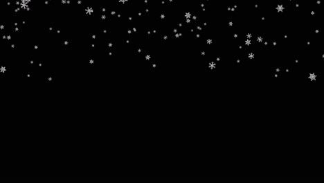 snowflakes of various shapes falling on black background 3d animation