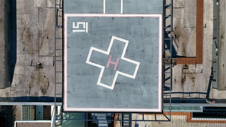Overhead View Of Surrey Memorial Hospital Helipad In Surrey City, British Columbia, Canada